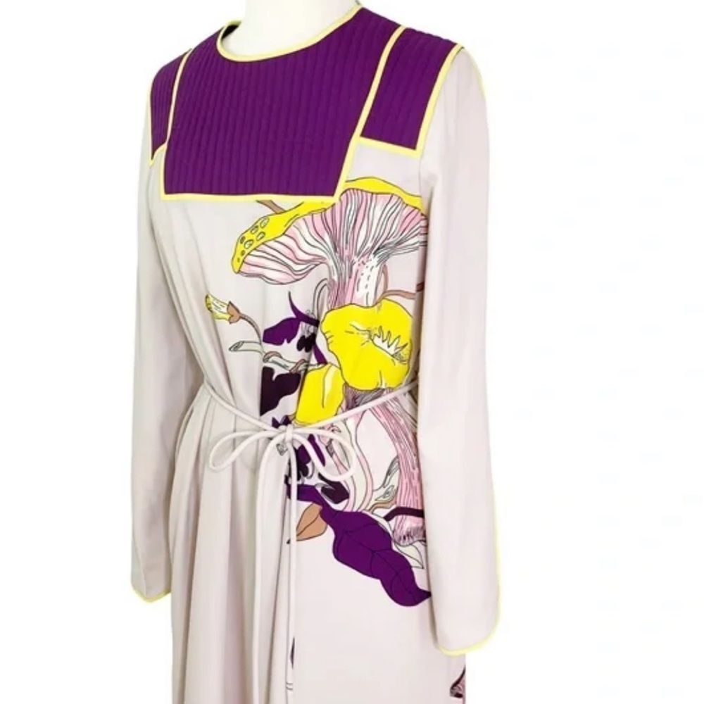 Tory burch mushroom Party Trapunto Floral Print Retro Glam Dress Tassel Belt 4 - Picture 14 of 16